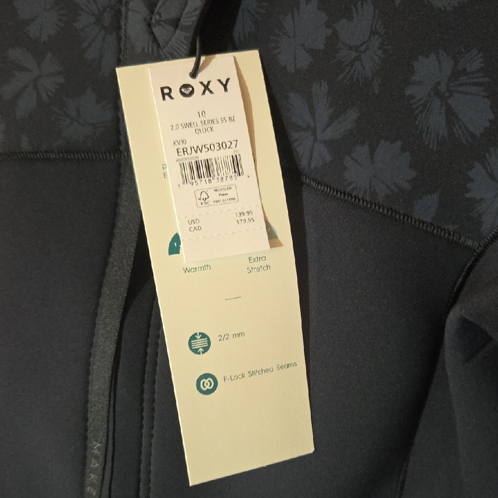 Roxy Black Floral Shorty Wetsuit NWT - Picture 7 of 8